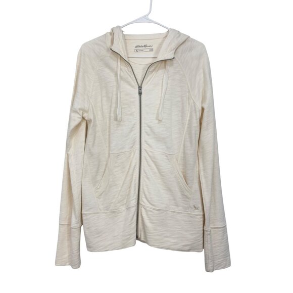Eddie Bauer Womens SZ M Cream-Ivory Full Zip Hoodie Sweater Reglan Long Sleeve - Picture 12 of 13